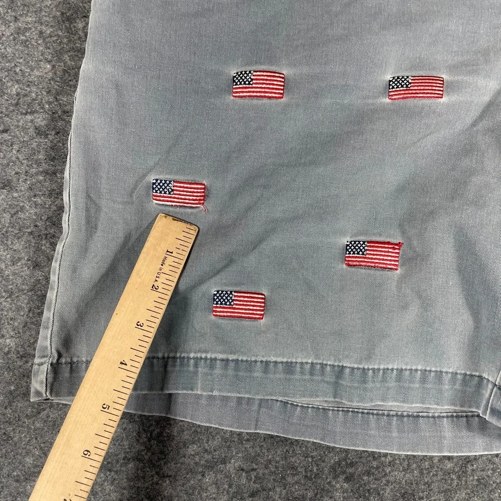 Orivis Shorts Mens 40 Blue Faded Flat Front USA Flag Embroidered Retro‎ Fishing